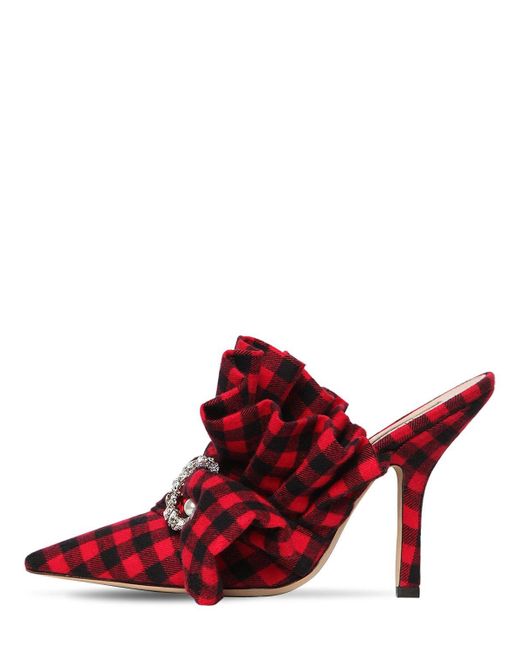red plaid mule shoes