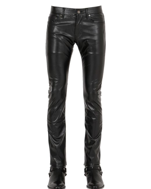 Saint laurent 17.5cm Stretch Faux Leather Jeans in Black for Men | Lyst