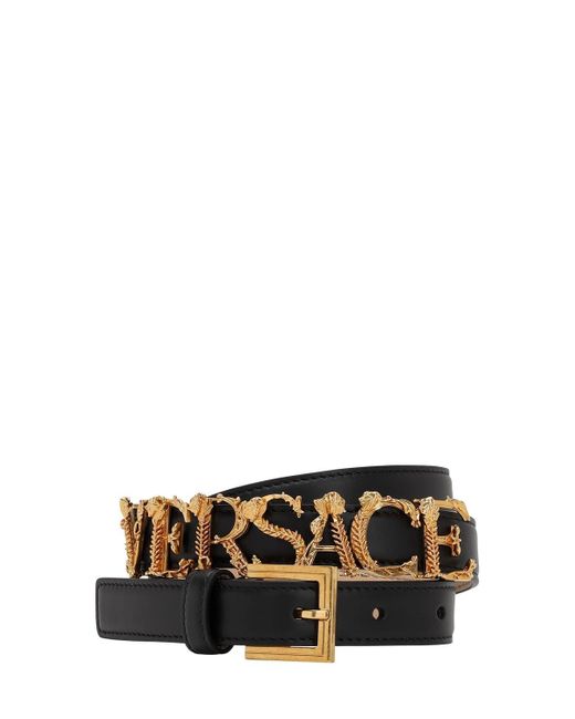 Versace 20mm Gold Logo Leather Belt in Black - Lyst