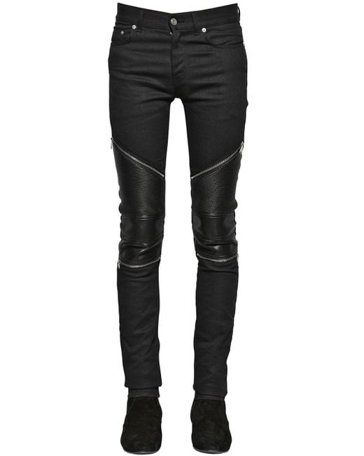 Saint laurent 15cm Low Rise Stretch Denim Biker Jeans in Black for Men ...