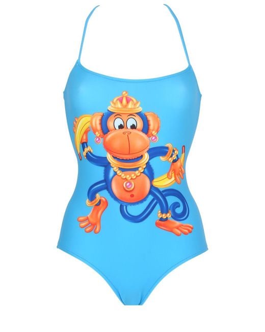 Moschino Monkey Printed Lycra Bathing Suit in Blue - Save 8% | Lyst