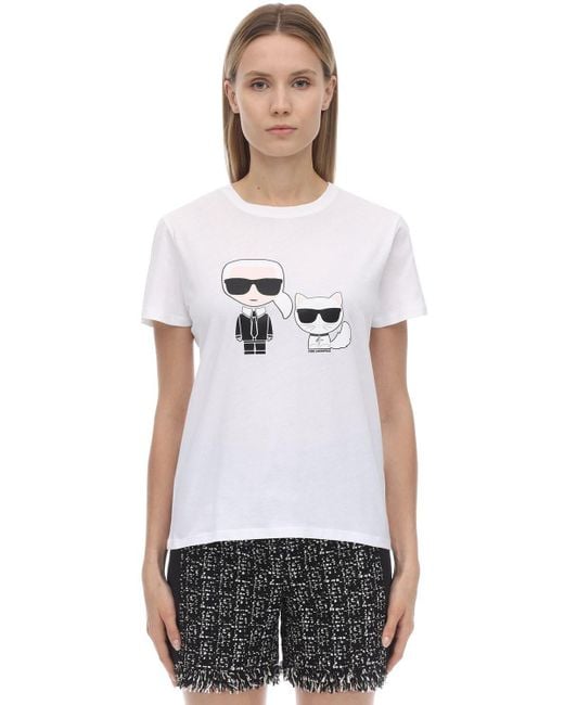 Karl Lagerfeld Printed Cotton Jersey T-shirt in White - Save 6% - Lyst