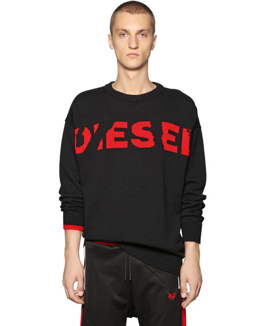 Lyst Diesel Oversize Wool Blend Jacquard Sweater In Black For Men