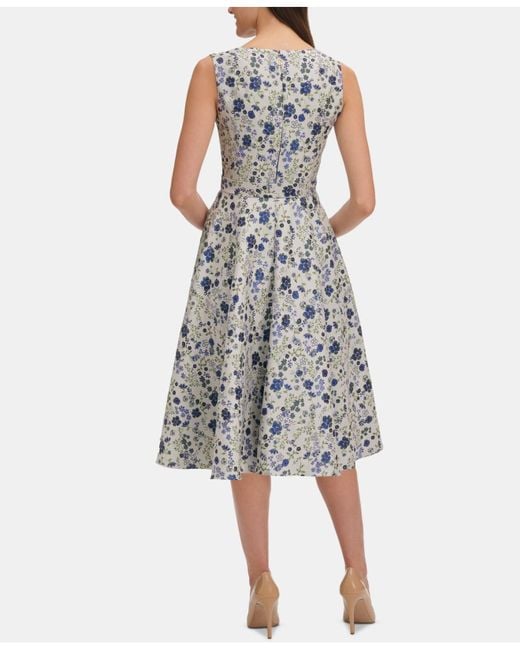 Lyst - Tommy Hilfiger Floral Jacquard Fit & Flare Dress in Blue