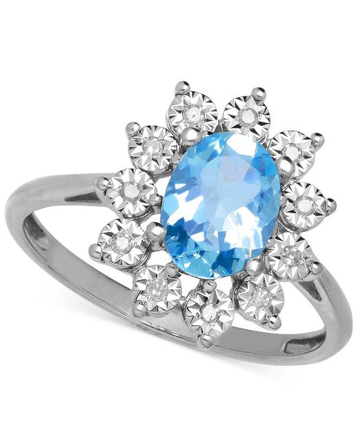Macy's Blue Topaz (1-3/8 Ct. T.w.) And Diamond Accent Ring In 14k White ...