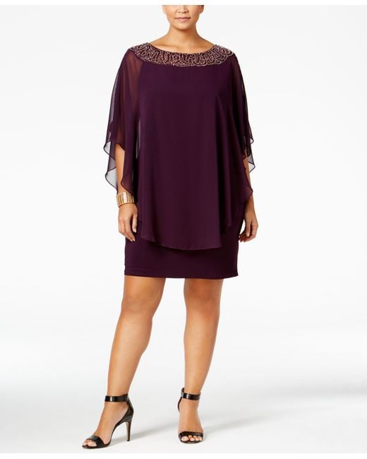 Xscape Plus Size Beaded Chiffon Capelet Dress in Purple | Lyst