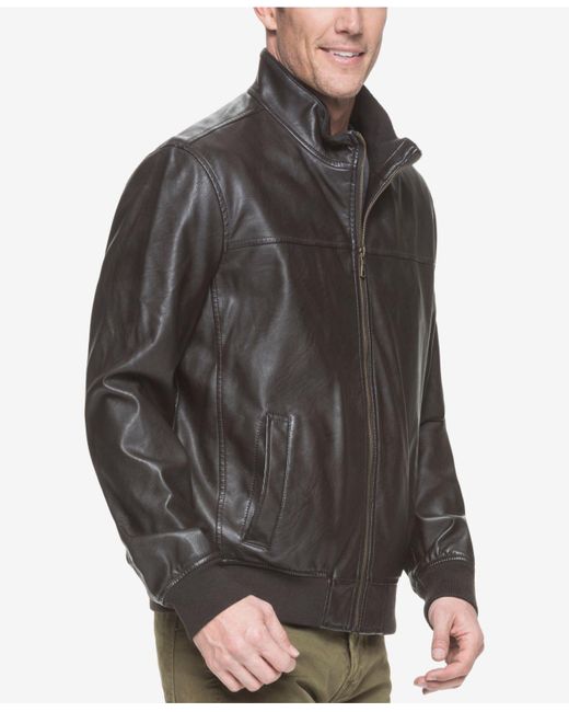 Tommy Hilfiger Faux Leather Stand Collar Er Jacket In Brown Tommy Hilfiger Brown Faux Leather Stand Collar Er Jacket For Men Lyst