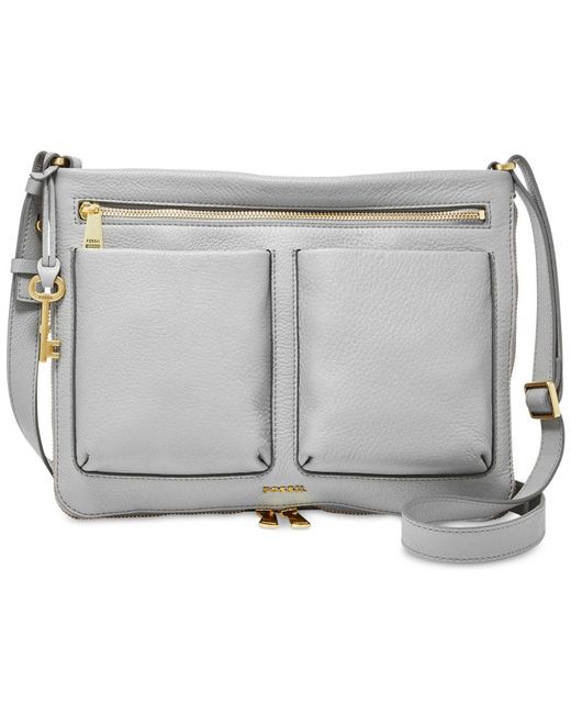 fossil piper leather small crossbody in black iron lyst fossil piper leather small crossbody in black iron lyst