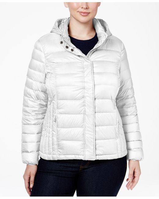 32 Degrees Plus Size Hooded Packable Down Puffer Coat In White | Lyst