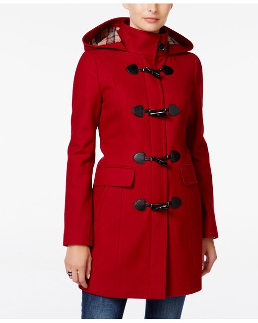 Tommy hilfiger Hooded Toggle Walker Coat in Red | Lyst