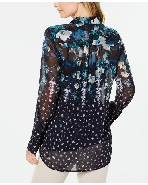 Lyst - Tommy Hilfiger Sheer Printed Utility Shirt, Created For Macy&#39;s in Blue