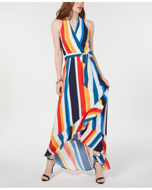 Julia Jordan Synthetic Striped Halter Maxi Sundress in Red/Orange/Blue ...