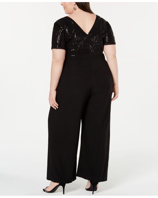 Lyst R And M Richards Plus Size Sequined Wide Leg Jumpsuit In Black