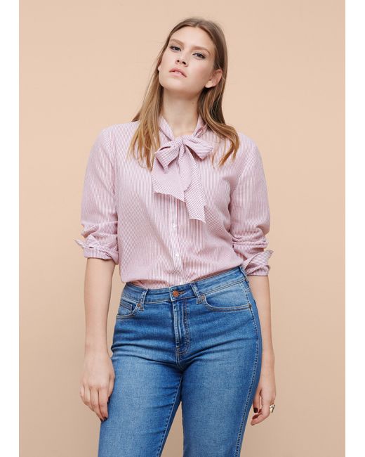 Violeta By Mango Tie Neck Blouse In Blue Lyst violeta by mango tie neck blouse in blue lyst