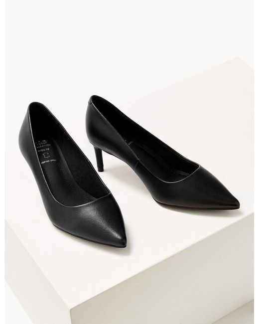 Marks & Spencer Wide Fit Leather Kitten Heel Court Shoes ...