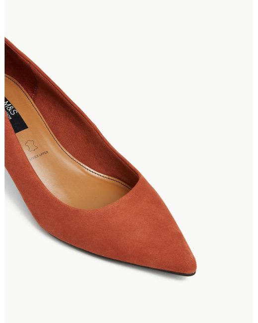 Marks Spencer Suede Stiletto Heel High Cut Court Shoes Terracotta In