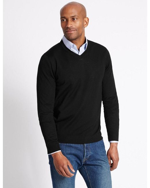 Marks & spencer Pure Merino Wool Jumper in Black for Men | Lyst