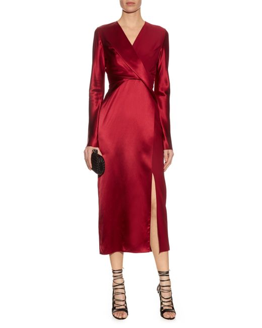 Dion Lee Longsleeved Silksatin Dress In Red Lyst