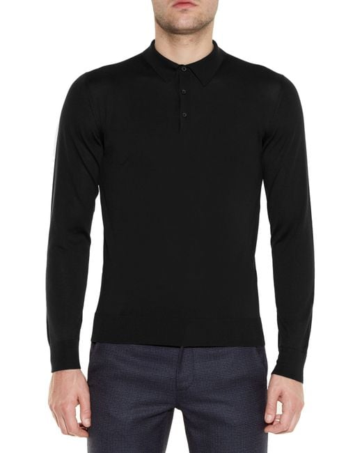 Lanvin Long-sleeved Silk-knit Polo Shirt in Black for Men - Save 1% | Lyst