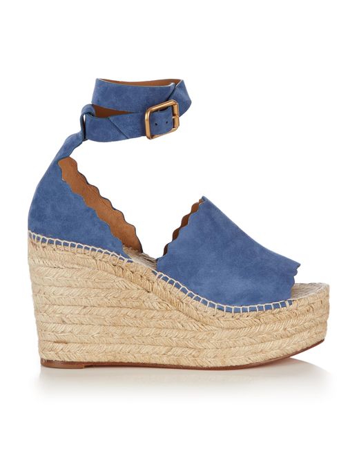 Chloé Lauren Suede Espadrille Wedge Sandals in Blue | Lyst