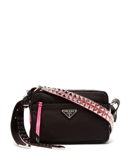 Lyst Prada New Vela Studded Nylon Shoulder Bag in Black