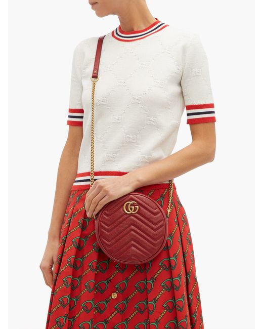 Gucci Gg Marmont Circular Leather Cross Body Bag in Red - Lyst
