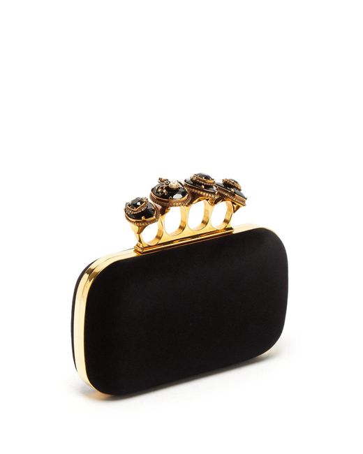 Alexander McQueen Knuckle Jewelled Velvet Clutch in Black Lyst