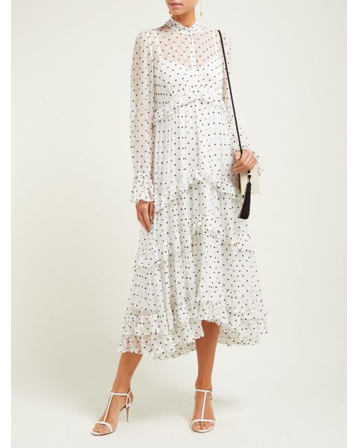 Zimmermann Zippy Polka Dot Tiered Midi Dress in White - Lyst