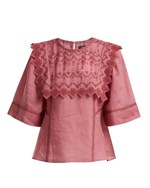 Isabel marant Nesto MacramÃ©-lace Bib Ramie Blouse in Pink | Lyst