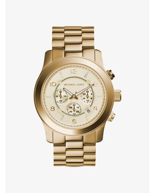 Lyst - Michael Kors Runway Oversized Gold-tone Stainless Steel Watch in ...