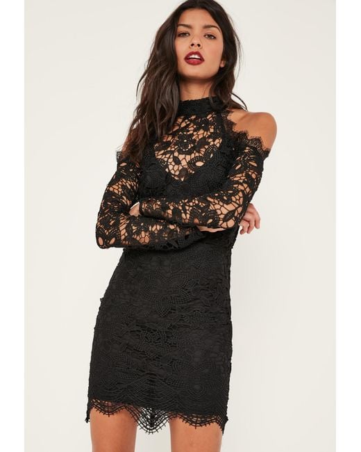 Missguided Black Cold Shoulder Lace Bodycon Dress in Black - Save 32% ...