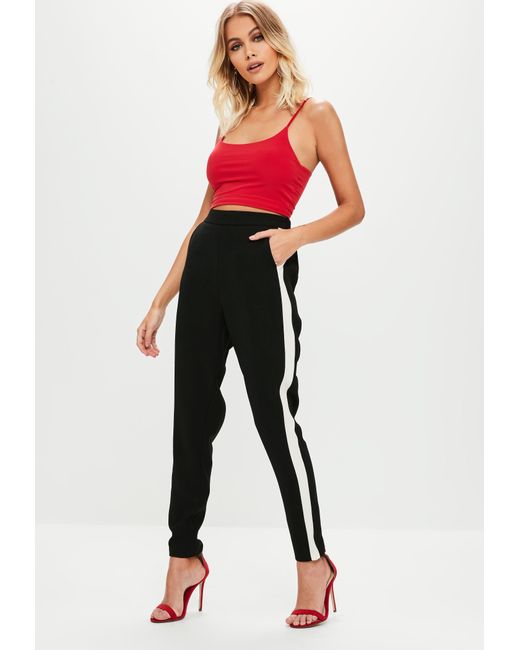 Missguided Black Side Stripe Cigarette Pants in Black | Lyst