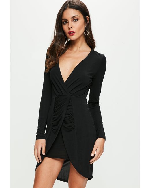 Lyst - Missguided Black Slinky Gather Front Dress in Black