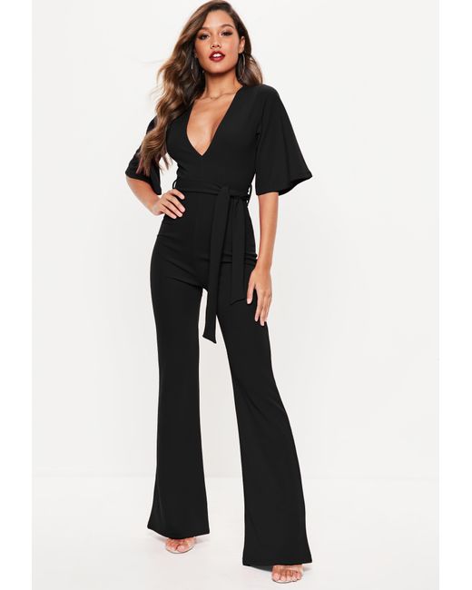 Missguided Tall Black Plunge Front Kimono Sleeve Jumpsuit in Black - Lyst