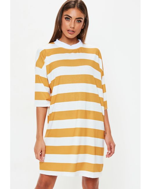 Missguided Mustard Stripe  Oversized Tshirt Dress  in Yellow  
