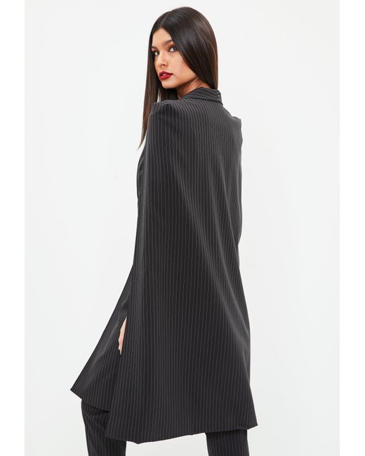 Lyst Missguided Black Pinstripe Longline Cape Blazer In Black