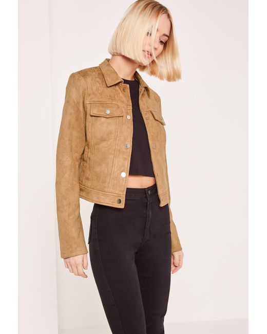Missguided Camel Faux Suede Jacket in Multicolor | Lyst