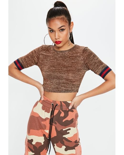 Lyst   Missguided Gold Metallic Knit Sports Trim Crop Top In Metallic