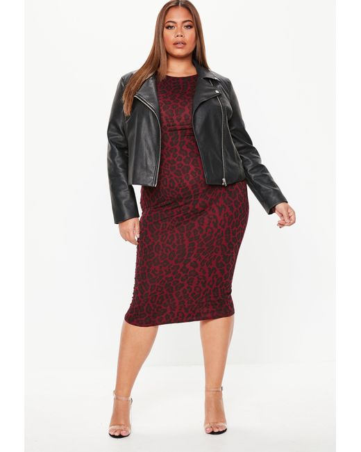 Lyst - Missguided Plus Size Red Leopard Print Midi Dress in Red