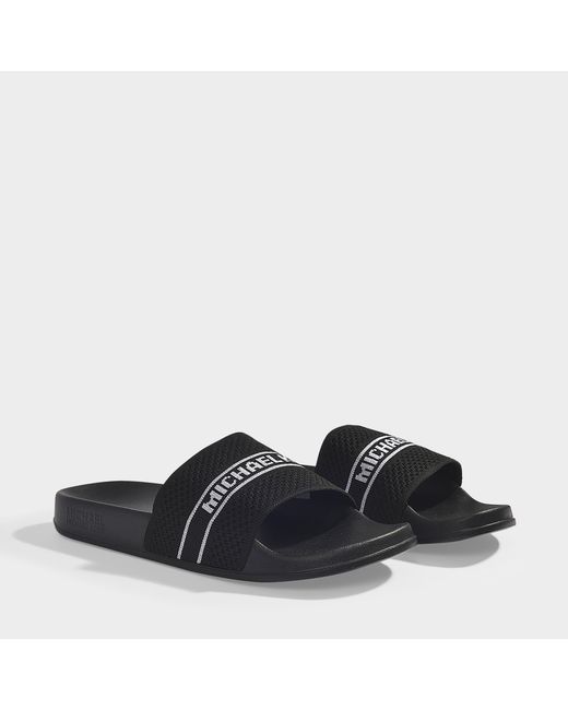 Lyst - MICHAEL Michael Kors Gilmore Slides In Black Soft Knit With Logo ...