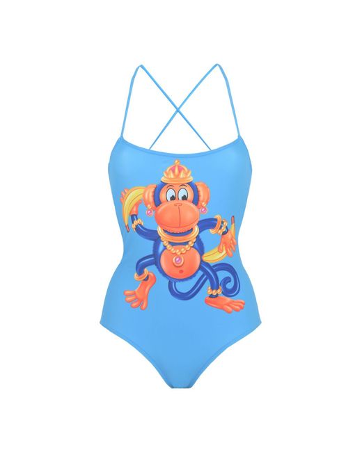 Moschino Monkey Printed Lycra Bathing Suit in Blue - Save 17% | Lyst