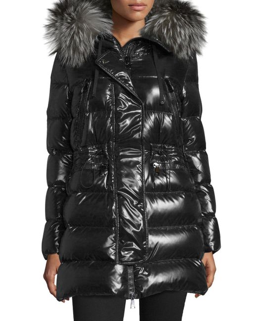 moncler aphrotiti shiny quilted down coat w/fur hood moncler aphrotiti shiny quilted down coat w/fur hood