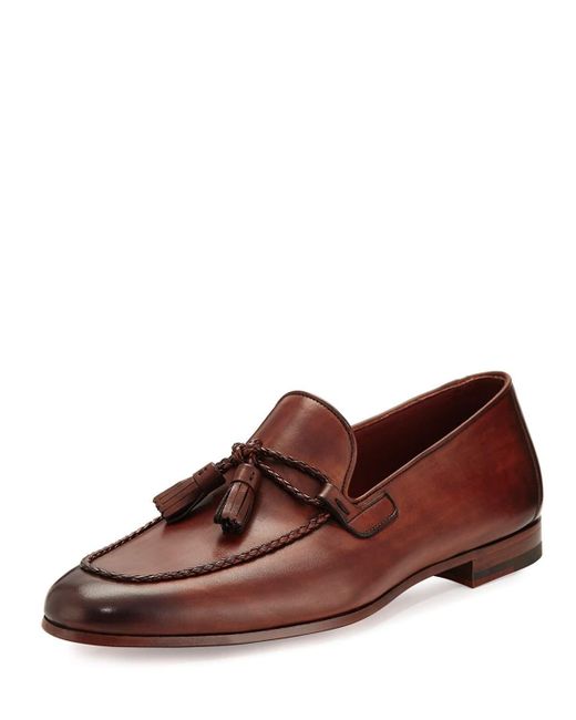 Neiman marcus Leather Loafer With Woven Tassels in Brown for Men | Lyst