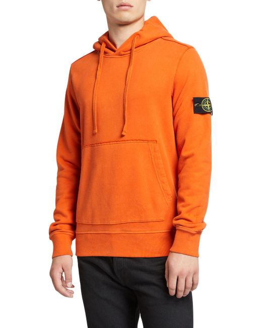 Stone Island Men's Classic Fleece Pullover Hoodie in Orange for Men - Lyst