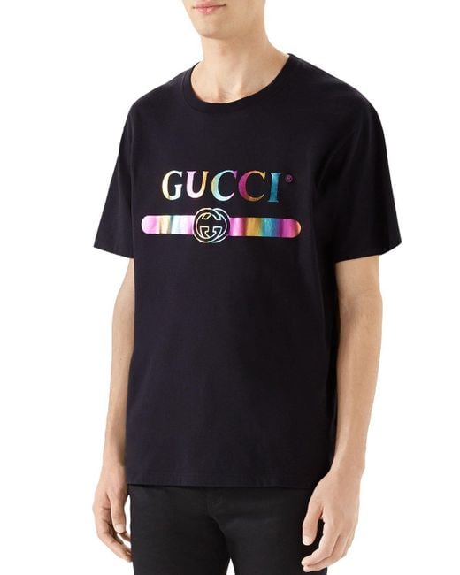 Gucci Men's Metallic Rainbow Logo Graphic T-shirt in Black for Men - Lyst