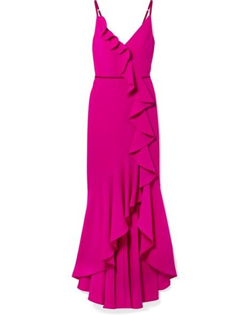 Women S Pink Velvet Trimmed Ruffled Crepe Gown Women S Pink Velvet Trimmed Ruffled Crepe Gown