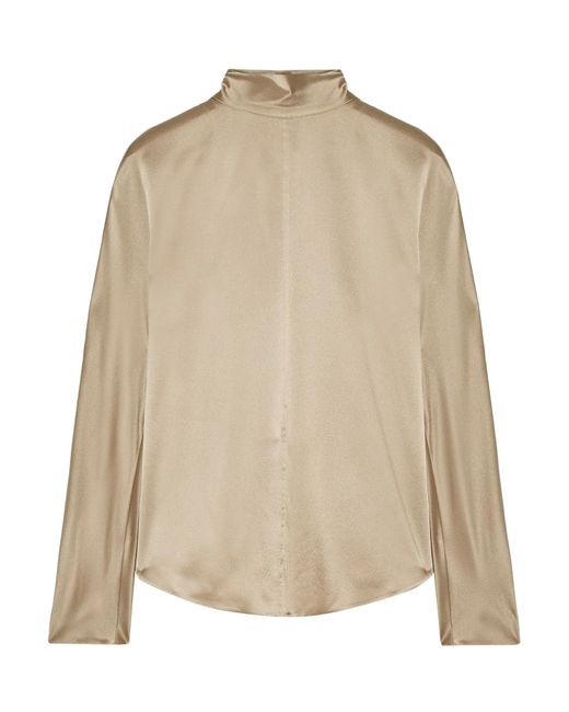 Vince Silk-satin Turtleneck Blouse in Natural | Lyst
