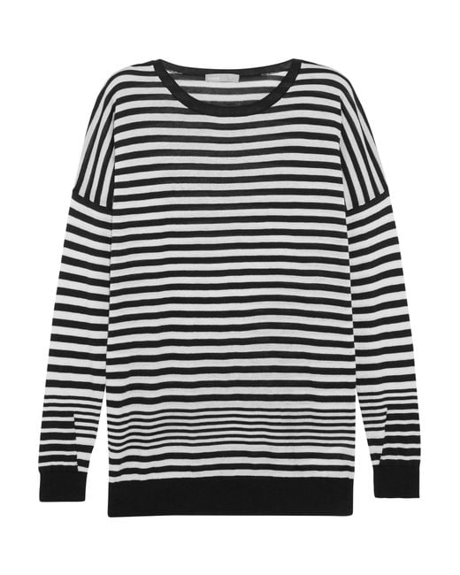 Vince Striped Cotton, Silk And Cashmere-blend Sweater in Black - Save ...