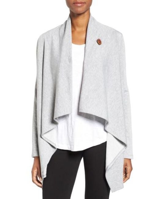 Bobeau One-Button Fleece Wrap Cardigan In Gray - Save 70% | Lyst