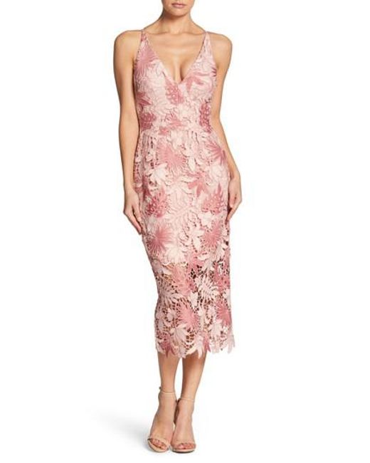 pink tea length dress
